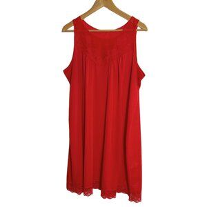 Vintage Red Nightgown Sleeveless Slip Lace Detail Size XL